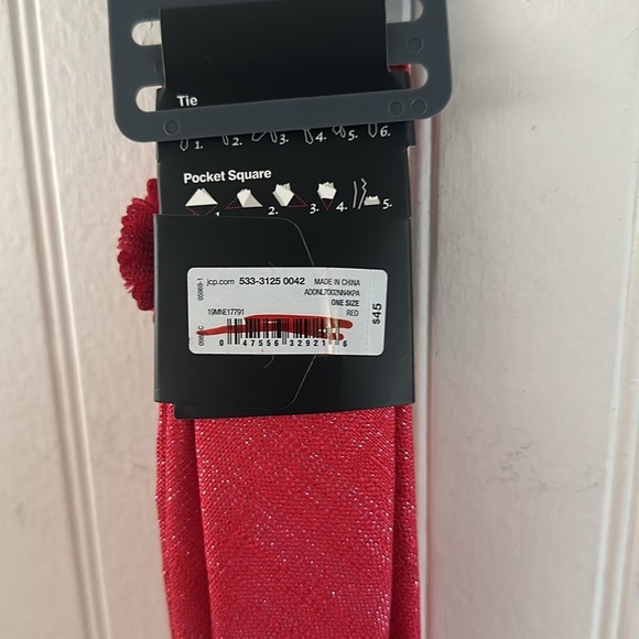 JF J. Ferrar Metallic Raspberry Tie, Pocket Square and Lapel Pin - Picture 7 of 7